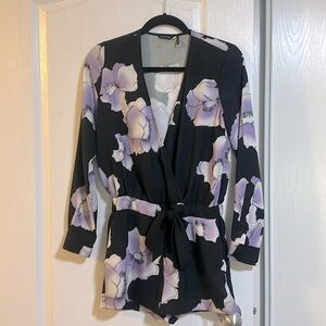 Marciano jumpsuit, black with lilac flower print, size 2